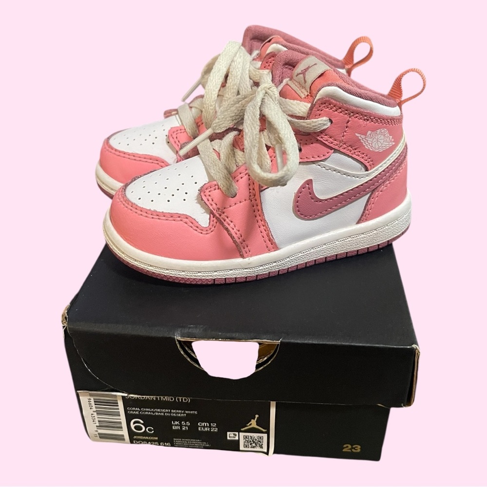 Pink/White Jordan 1 Mid - 6C Toddler